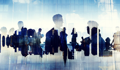 Wall Mural - Business People Silhouette Working Cityscape Teamwork Concept