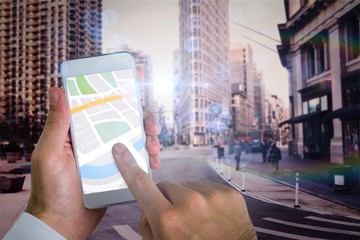 Aufkleber - Composite image of man using map app on phone