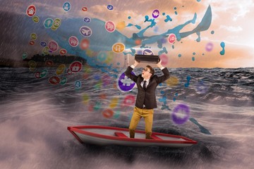 Poster - Composite image of businessman in boat