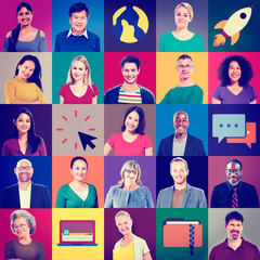 Sticker - Multiethnic People Colorful Smiling Portrait Technology Concept