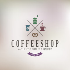 Fototapete - Logo Coffee shop Retro Vintage Label design vector template