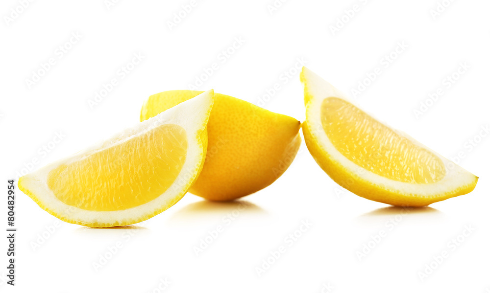 Juicy slices of lemon isolated on white
