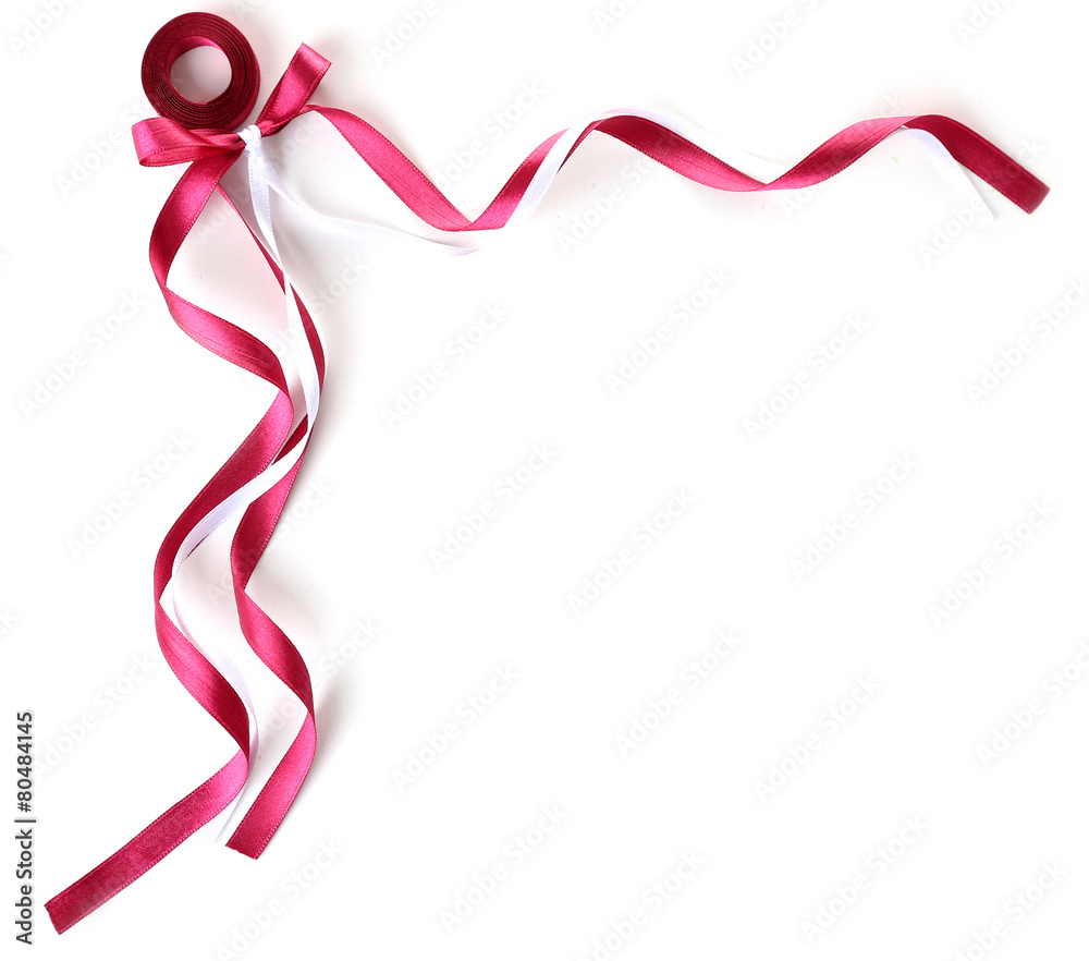 Colorful vinous and white ribbons with bow isolated on white