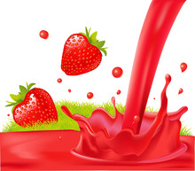 Red Splash Of Strawberry Juice - Vector Illustration