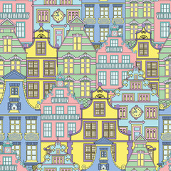  Seamless background with cute houses