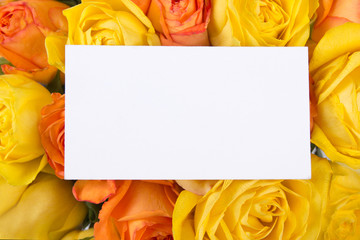 Wall Mural - blank gift card and beautiful bouquet of roses