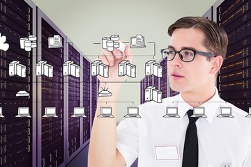 Poster - Composite image of geeky businessman writing with marker