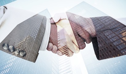 Aufkleber - Composite image of side view of business peoples hands shaking