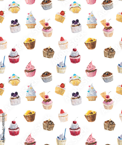 Fototapeta do kuchni Seamless cupcakes. Watercolor