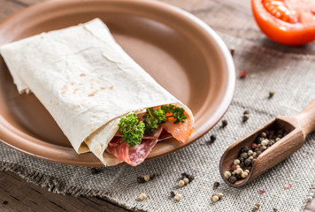 Wall Mural - Tortilla with sausage and tomatoes