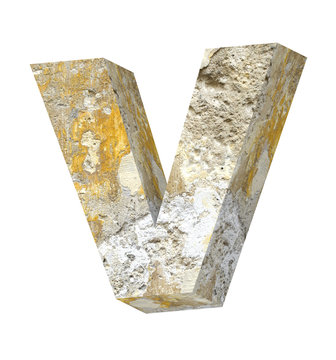 One letter from old concrete alphabet set isolated over white.