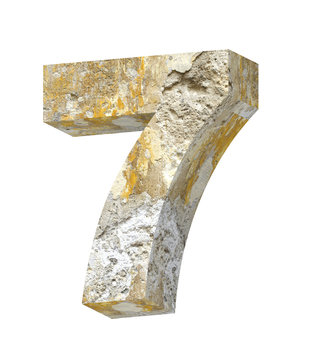 Number from old concrete alphabet set isolated over white.
