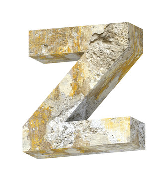 One letter from old concrete alphabet set isolated over white.