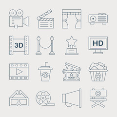 Sticker - movie line icon set