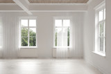 Fototapeta Panele - Empty stark white monochrome loft room