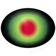Isolated green eye with large pupil and bright red retina