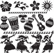 Hawaiian Set with dancers and musical instruments