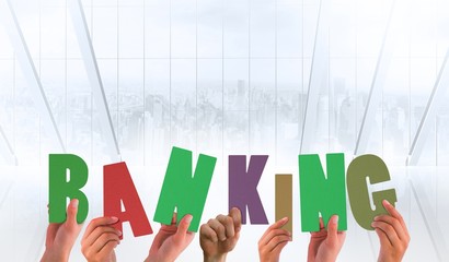Poster - Composite image of hands holding up banking