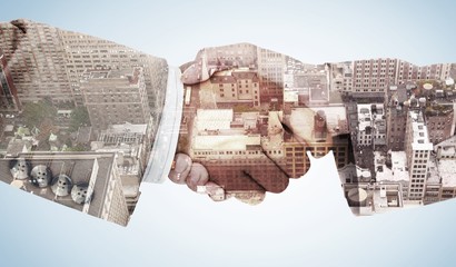 Aufkleber - Composite image of side view of business peoples hands shaking