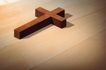 Poster - Composite image of wooden cross