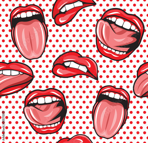Obraz w ramie pop art lips with tongue seamless vector pattern