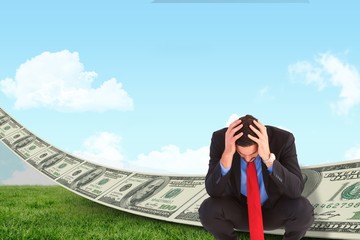 Poster - Composite image of worried businessman with head in hands
