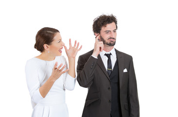 stressed couple going through hard times upset wife yelling  