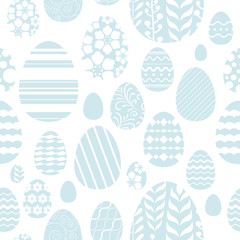 Wall Mural - Seamless easter eggs pattern in blue color.