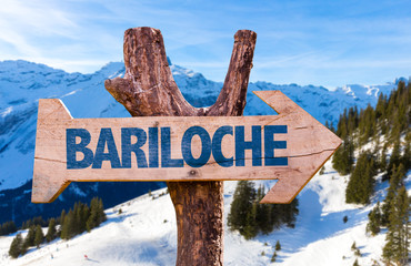 Wall Mural - Bariloche wooden sign with alps background