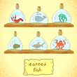 Collection of sea animals. Comic vector illustration.