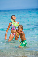 Canvas Print - Kids playing in the sea