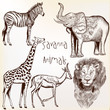 Engraved savanna animals set