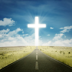 Wall Mural - Empty highway with a cross