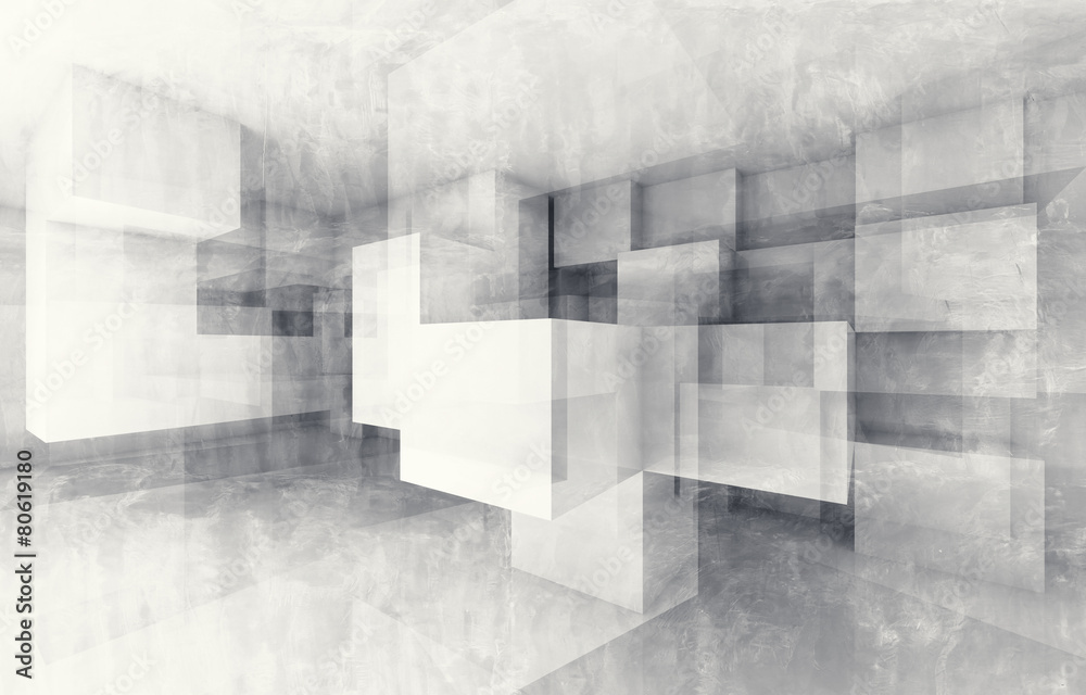 Chaotic cubes structure. 3d render with texture - obrazy, fototapety, plakaty 