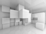 Abstract background with white chaotic cubes interior
