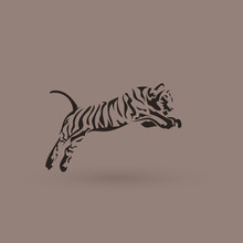 Vector Silhouette Tiger In Jump. Creative Idea Logotype.