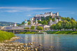 Historic city of Salzburg with river Salzach in spring, Austria