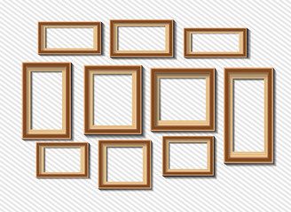 Set of white photo frames on grey background