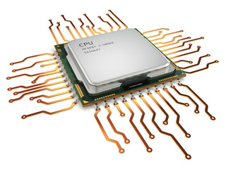 Poster - CPU central processor unit isolated on white.