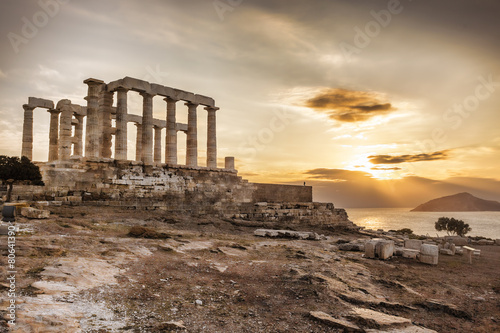 Plakat Grecka świątynia Posejdona, przylądek Sounion w Grecji