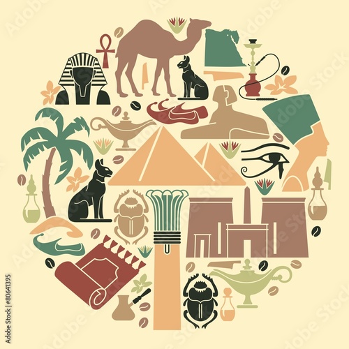 Naklejka na szafę Traditional symbols of Egypt in the form of a circle