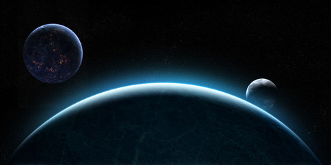 rising moons in space
