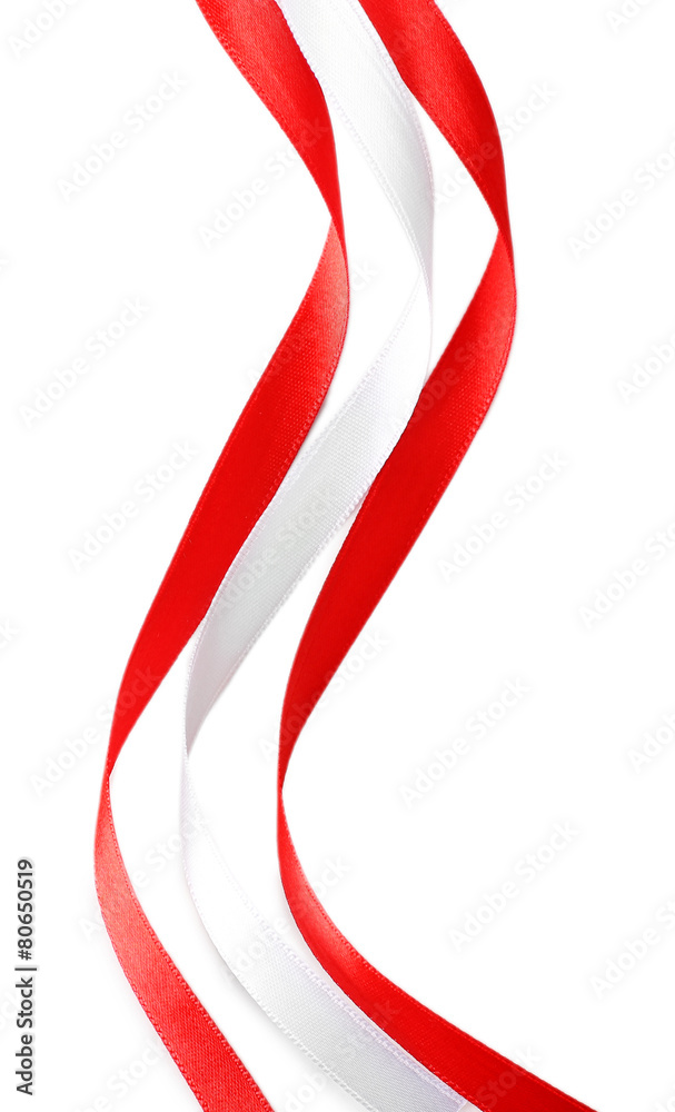 Colorful red and white ribbons isolated on white