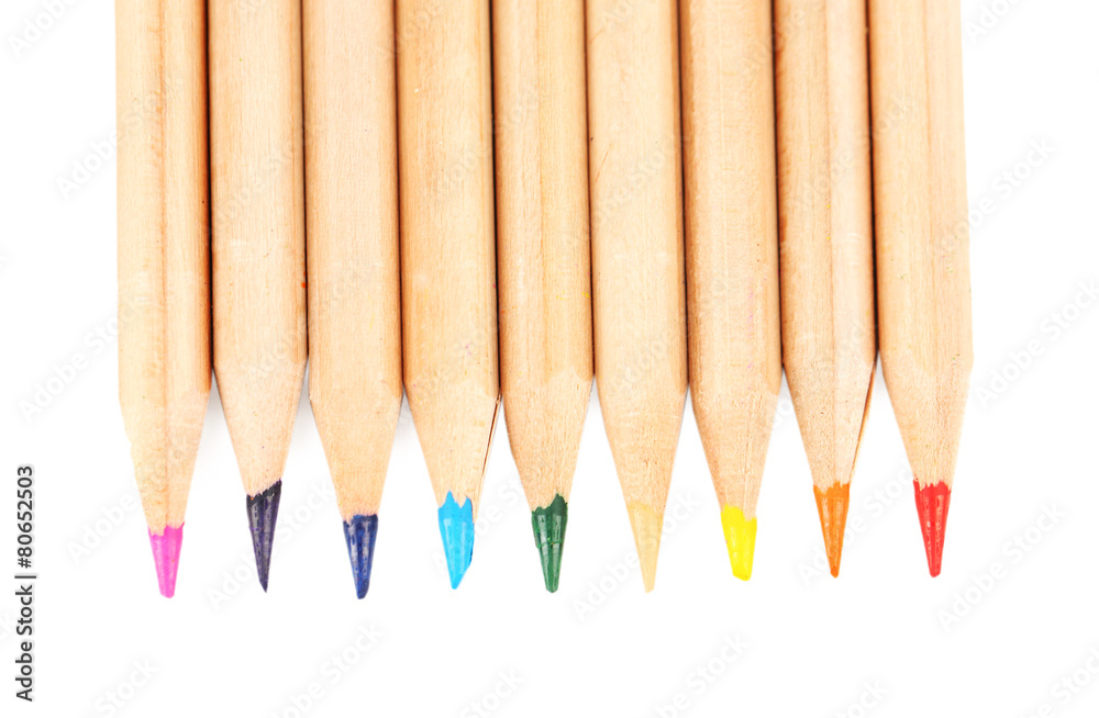 Wooden colorful pencils, isolated on white