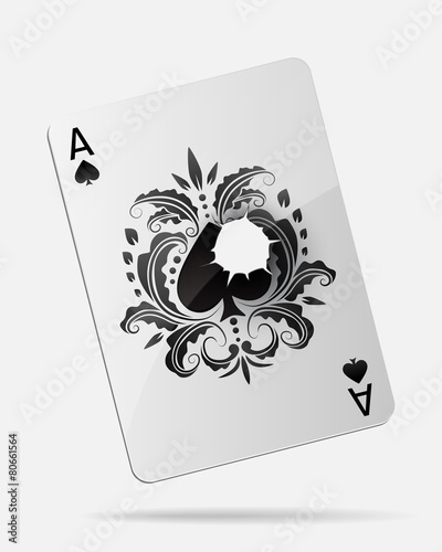 Cuadros en Lienzo Ace of spades with a bullet hole, isolated on white.