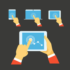 Poster - Using modern digital gadgets. Flat iillustration set