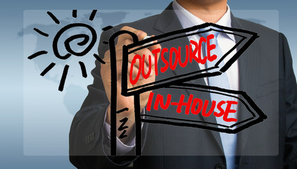 Wall Mural - outsource or in-house signpost hand drawing by businessman
