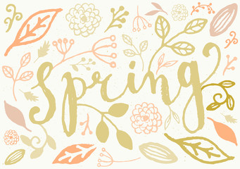 Poster - hand drawn spring greeting card template