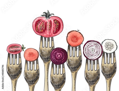 Naklejka dekoracyjna Vegetables and forks