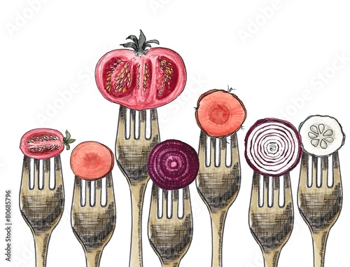 Fototapeta do kuchni Vegetables and forks